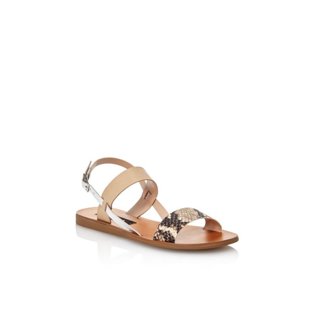 AQUA Womens Brown Snakeskin Sam Round Toe Buckle Leather Slingback Sandal 5.5 M
